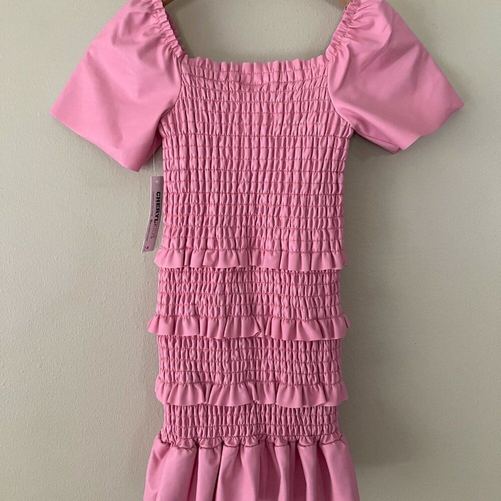 NEW Cheryl Creations Isabella Pink Faux Leather Short Sleeve Dress Size 10 - 12 - Picture 3 of 7